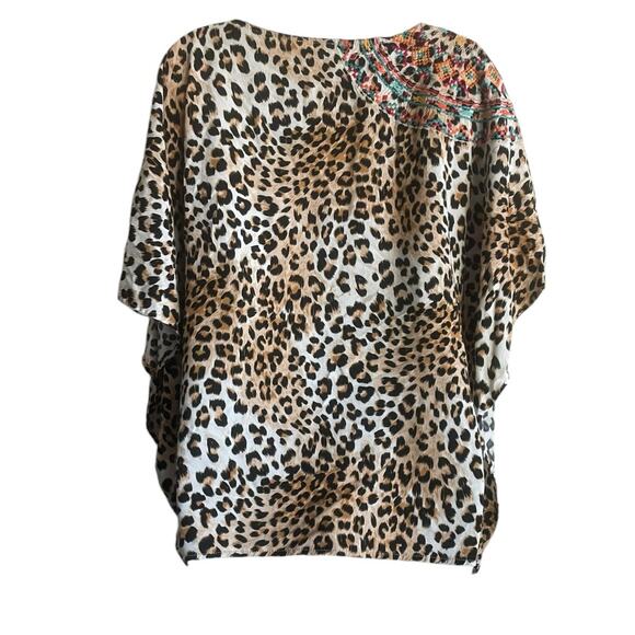 Savanna Jane Women Top S/M Leopard Print Embroidered Southwest Boho Lagenlook - Picture 3 of 13